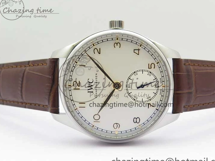 MIROTIME 0413 Original Portuguese IW358304 ZF 1:1 Best Edition SS White Dial RG Markers on Leather Strap A 7077
